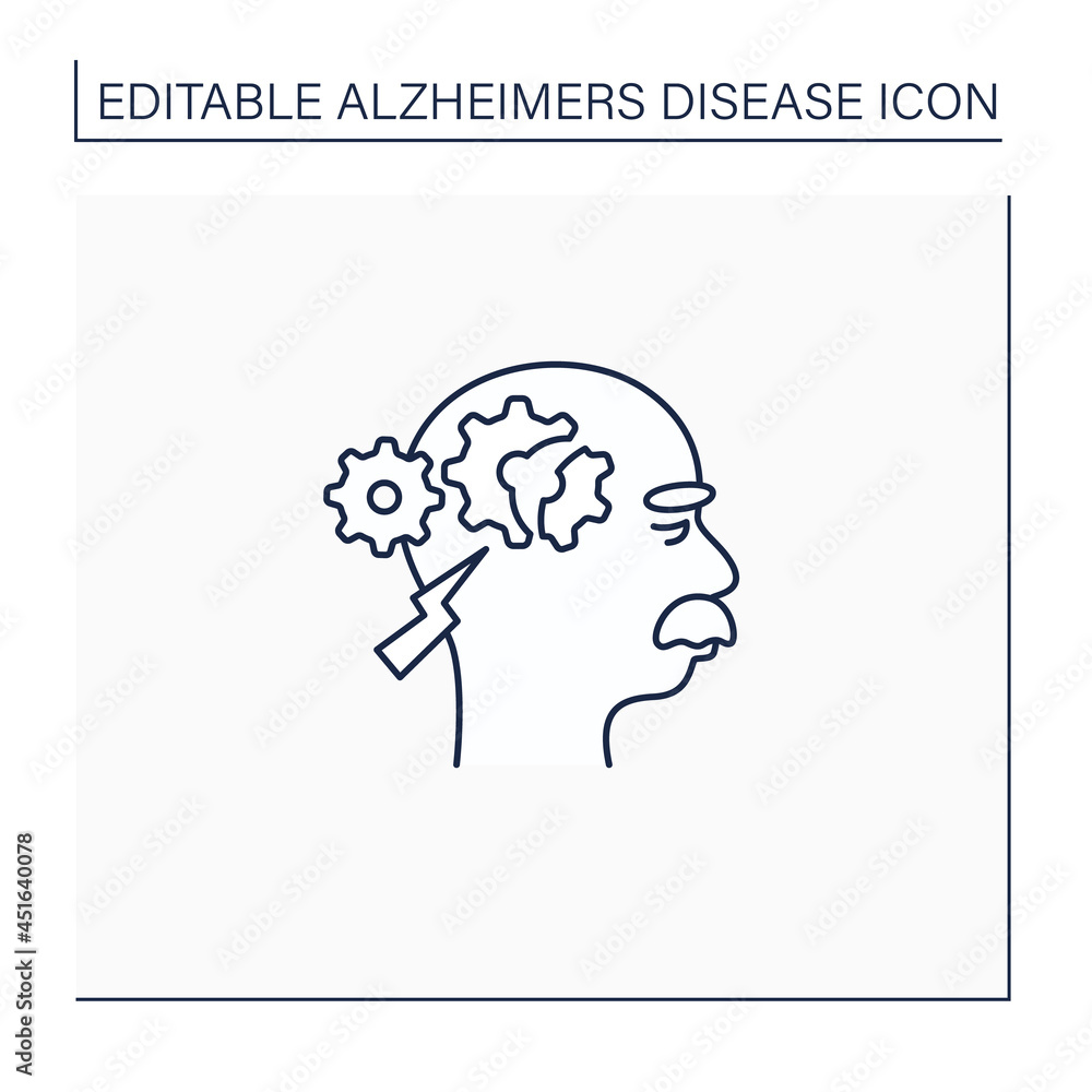 Aufkleber cognitive deficits line icon. difficulty with reasoning, complex tasks, and judgment.neurologic diso