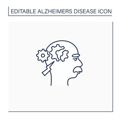 Cognitive deficits line icon. Difficulty with reasoning, complex tasks, and judgment.Neurologic disorder concept.Isolated vector illustration.Editable stroke
