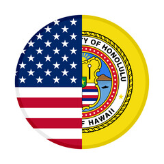 round icon with united states ans honolulu flags isolated on white background
