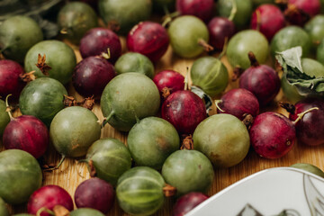 Green and red gooseberries. Close-up