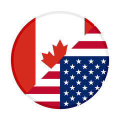 round icon with canada and united states flags isolated on white background