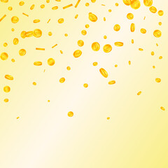 Indian rupee coins falling. Ecstatic scattered INR coins. India money. Trending jackpot, wealth or success concept. Vector illustration.