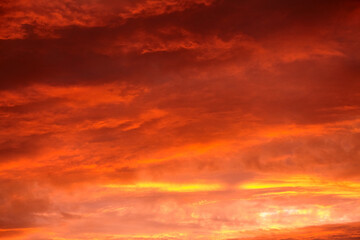 Red sunset sky with dramatic clouds