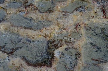 Pamukkale travertine texture. Wavy limestone textured deposits on terraces of carbonate minerals in Pamukkale, Turkey.