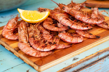 delicious grilled seafood. Barbecue seafood , lemon .