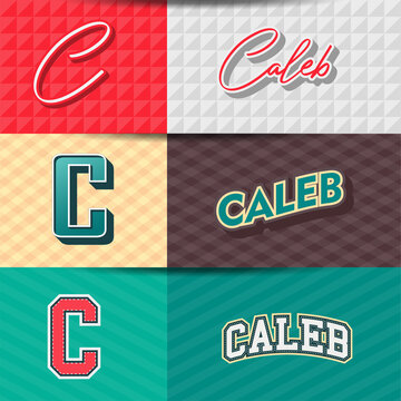 ,Male name,CALEB in various Retro graphic design elements, set of vector Retro Typography graphic design illustration