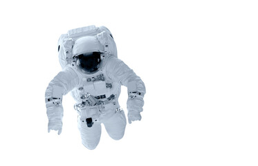 Astronaut in a spacesuit flies on a white background. Elements of this image furnished by NASA