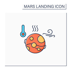 Mars climate color icon.Poor climatic living conditions.Mars landing concept. Isolated vector illustration