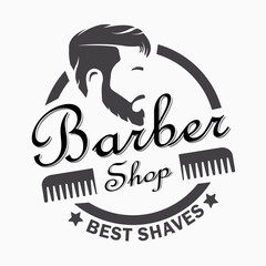 barber shop retro vintage label, badge, emblem or logo design. lettering logotype. vector illustration