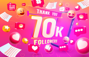 Thank you followers peoples, 70k online social group, happy banner celebrate, Vector