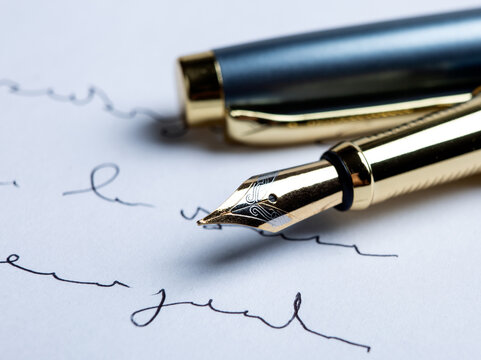 fountain pen on paper with ink text on the paper