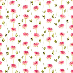 Fototapeta premium Watercolor seamless patterns with flowers, festive bouquets and individual elements of bouquets