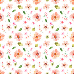 Fototapeta premium Watercolor seamless patterns with flowers, festive bouquets and individual elements of bouquets