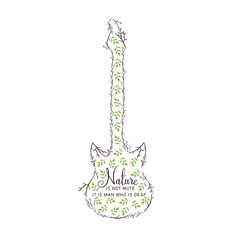Music day quotes- Guitar with leaves and twigs	