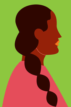 Portrait of a black, stylish, colorful woman. Flat vector illustration. Character design
