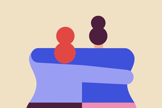 Better together. Two friends, girlfriends, holding each. Close up. Colorful flat vector illustration. Character design