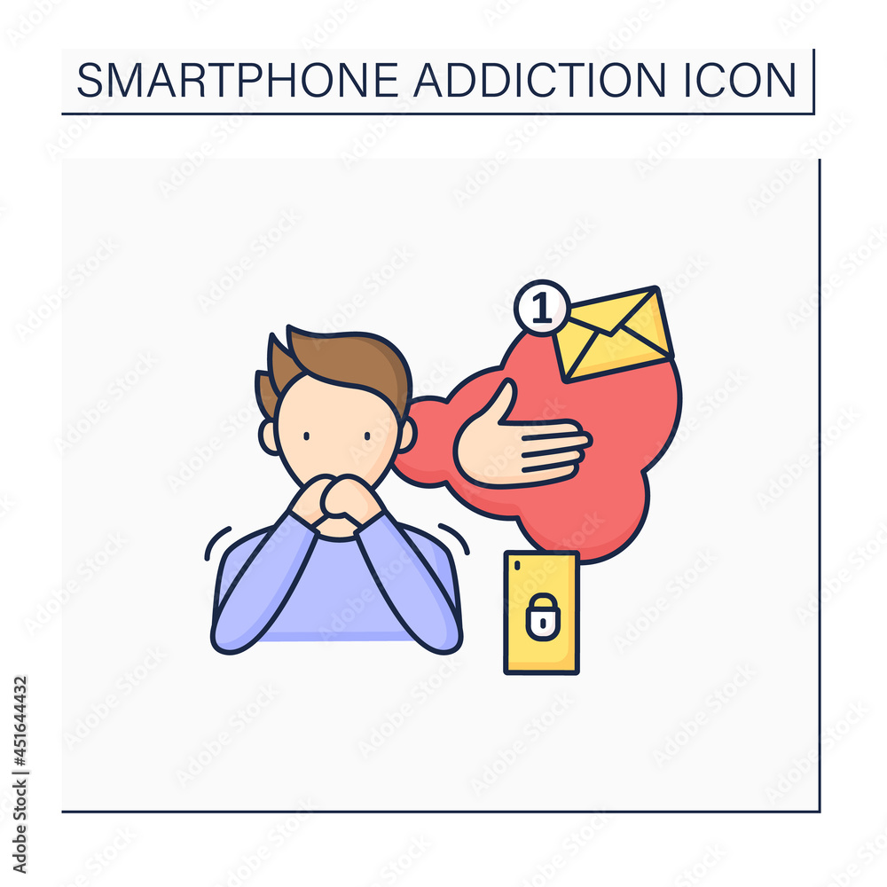 Poster textaphrenia color icon.text messages disease, addiction to text messages.notification.mental health