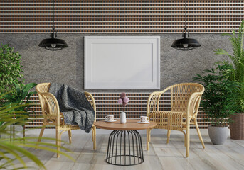 3D Mockup photo frame in Modern interior of living room