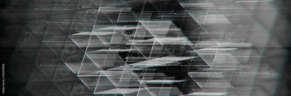 Poster abstract pattern from a network of luminous lines in space on a dark background, 3d render