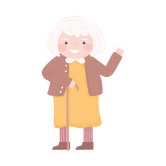 granny with walk stick