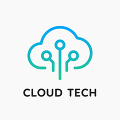 Cloud Tech Logo Vector Template. Modern Cloud Computing Technology logo icon.