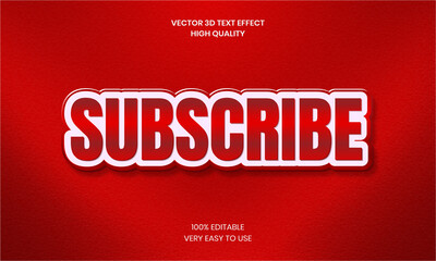 Subscribe 3D Text Effect  Style, Shiny, Red Bold 3D Text Style Font Premium Vector. 