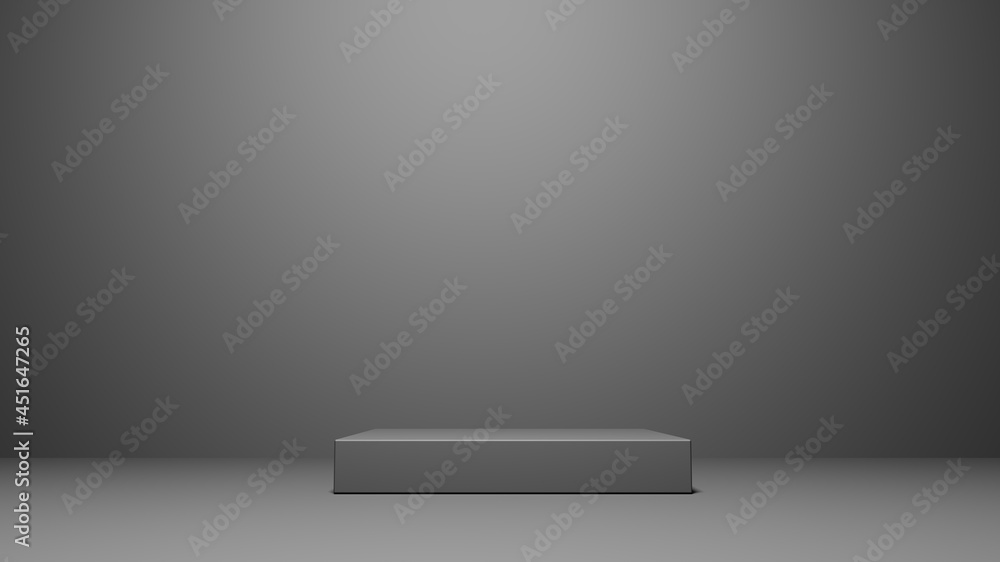 Poster pedestal of platform display with gray stand podium background. blank exhibition or empty product sh