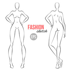 Women's figure fashion sketch. Template for designers of clothes. Different poses. Vector illustration