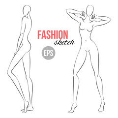 Women's figure sketch. Different poses. Template for drawing for designers of clothes. Fashion illustration. Vector art
