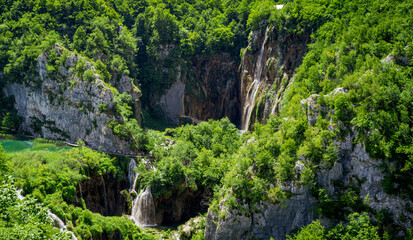 Fototapeta na wymiar natural park in the mountains waterfall