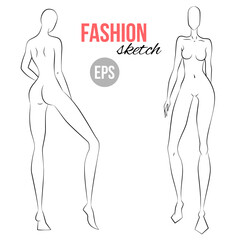 Woman's figure sketch. Different poses. Template for drawing for stylist and designers of clothes. Vector outline girl model template for fashion sketching. Woman's body. Fashion illustration.