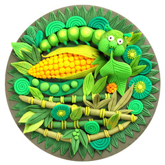 caterpillar eats foliage, plasticine, volume, modeling
