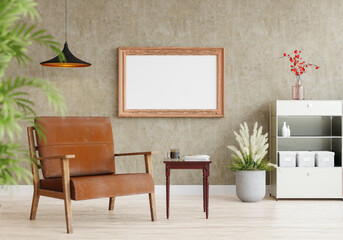 3D Mockup photo frame in Modern interior of living room