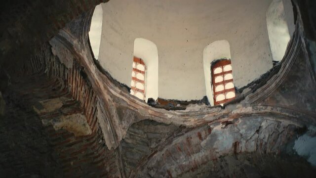 Interior of Abandoned Medieval Christian Temple in Arkhyz, Russia