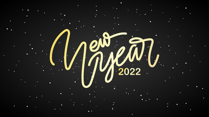 New Year 2022  handwritten calligraphy with star vector symbol on black  background, Illustration Vector EPS 10