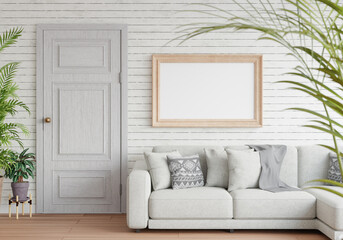 3D Mockup photo frame in Modern interior of living room