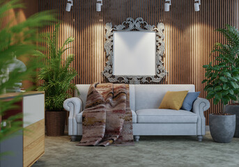 3D Mockup photo frame in Modern interior of living room