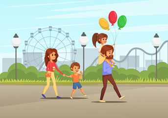 Family Holidays Cartoon Colored Composition