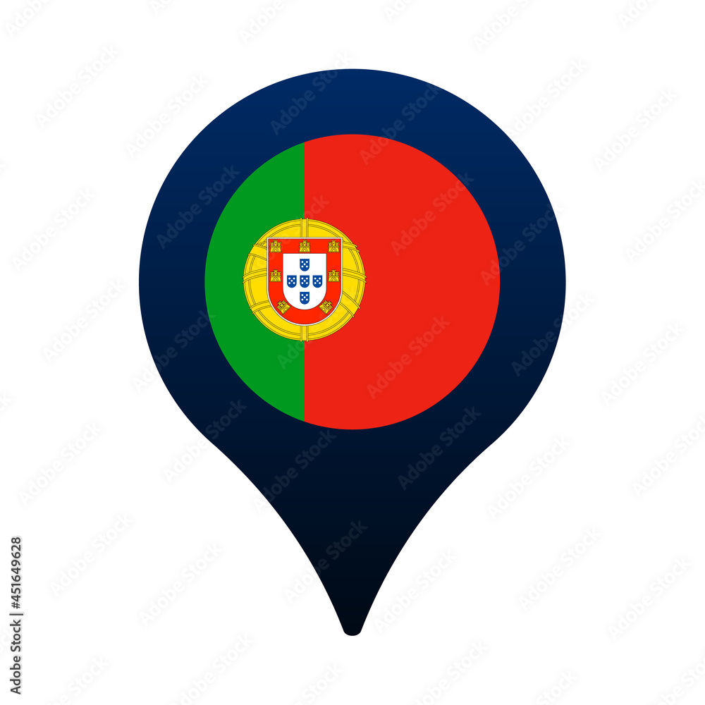 Poster portugal flag and map pointer icon. national flag location icon vector design, gps locator pin. vect