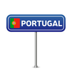 portugal road sign. National flag with country name on blue road traffic signs board design vector illustration.