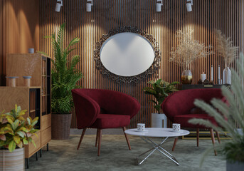 3D Mockup photo frame in Modern interior of living room