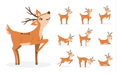 Cartoon deer animal, cute character flat style.