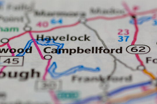 08-18-2021 Portsmouth, Hampshire, UK, Campbellford Ontario Canada shown on a road map or Geography map