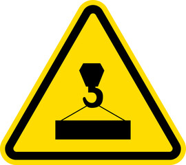 Overhead crane hazard sign. Black on yellow background. Safety signs and symbols.