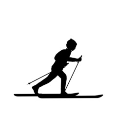 Silhouette boy Skier young athlete. Skiing winter sports