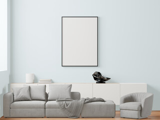 3D Mockup photo frame in Modern interior of living room