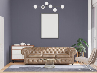 3D Mockup photo frame in Modern interior of living room