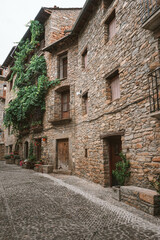 Fototapeta na wymiar casa y calle de piedra en el pueblo del pirineo