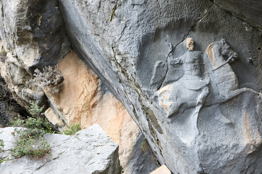 horseman on a rock - ancient city Termessos Alcetas grave, Turkey