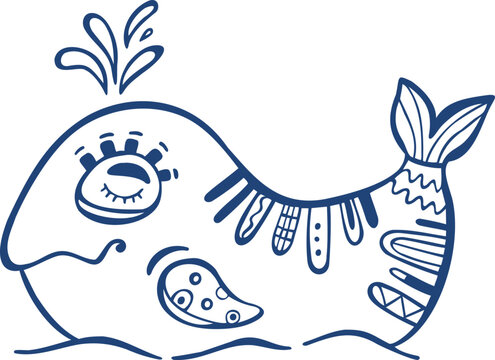 Vector ornament image. Whale. Pattern print design template  for children souvenir, clothes and textiles. Transparent background.